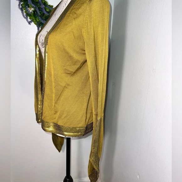 Nordstrom,M/L, 100%spun silk sequin, open asymmetric, long sleeve cardigan - Picture 5 of 9